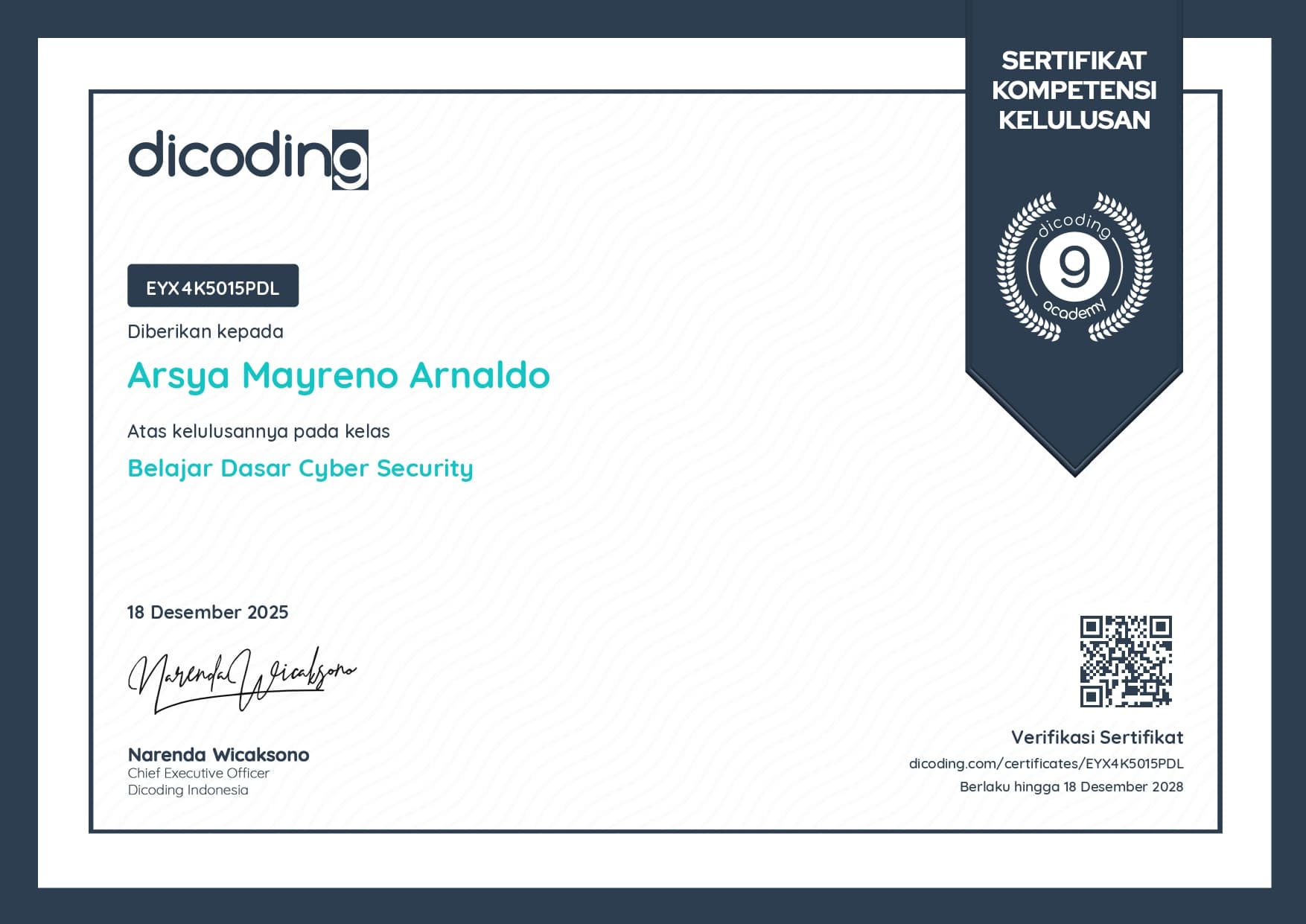 Certificate of Learn the basics of Cybersecurity