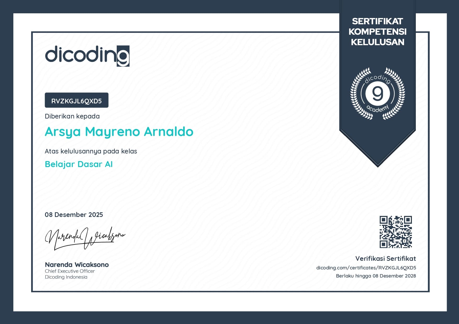 Certificate of Learn the basics of AI